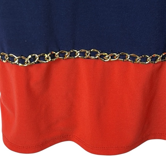 DRESS sz 12, colorblock ,gold colored chain detail , heavy ,fitted,MSK,Macy’s - Picture 2 of 13